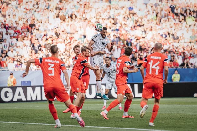 Mens Soccer 2026 FIFA World Cup Group I Iraq vs. Norway June 16, 2026 Header Goal by Aymen Hussein (18), Iraq Boston, Boston Stadium, Massachusetts, United States of America,detected_source_language
