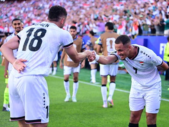 Iraq v Norway - FIFA World Cup, WM, Weltmeisterschaft, Fussball 2026 - Group I FOXBOROUGH, UNITED STATES - JUNE 16: Aymen Hussein (18) of Iraq celebrates with Ali al-Hamadi (9) of Iraq after scoring a goal during the 2026 FIFA World Cup First Stage Group I match between Iraq and Norway at Gillette Stadium (Boston Stadium) in Foxborough, Massachusetts, United States on June 16, 2026. Abdulhamid Hosbas Anadolu Massachusetts United States. Editorial use only. Please get in touch for any other usage.  Copyright: x2026xAnadoluxAbdulhamidxHosbasx