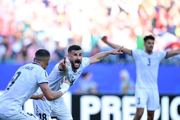 Iraq v Norway - FIFA World Cup, WM, Weltmeisterschaft, Fussball 2026 - Group I FOXBOROUGH, UNITED STATES - JUNE 16: Aymen Hussein (18) of Iraq celebrates after scoring a goal during the 2026 FIFA World Cup First Stage Group I match between Iraq and Norway at Gillette Stadium (Boston Stadium) in Foxborough, Massachusetts, United States on June 16, 2026. Abdulhamid Hosbas Anadolu Massachusetts United States. Editorial use only. Please get in touch for any other usage.  Copyright: x2026xAnadoluxAbdulhamidxHosbasx