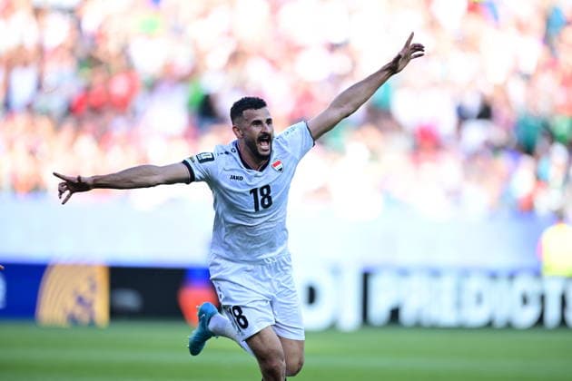 Iraq v Norway - FIFA World Cup, WM, Weltmeisterschaft, Fussball 2026 - Group I FOXBOROUGH, UNITED STATES - JUNE 16: Aymen Hussein (18) of Iraq celebrates after scoring a goal during the 2026 FIFA World Cup First Stage Group I match between Iraq and Norway at Gillette Stadium (Boston Stadium) in Foxborough, Massachusetts, United States on June 16, 2026. Abdulhamid Hosbas Anadolu Massachusetts United States. Editorial use only. Please get in touch for any other usage.  Copyright: x2026xAnadoluxAbdulhamidxHosbasx