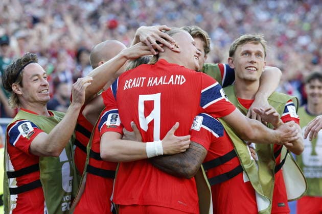 FIFA World Cup, WM, Weltmeisterschaft, Fussball 2026 - Group I - Iraq vs Norway Erling Haaland of Norway (C) celebrates with his teammates after scoring the 2-1 goal during the FIFA World Cup 2026 group stage match Iraq against Norway, in Boston, Massachusetts, USA, 16 June 2026. BOSTON United States  Copyright: xGREGxM.xCOOPERx