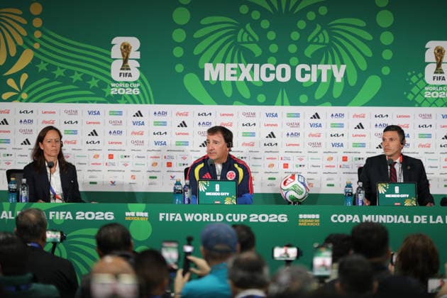 Colombia v Uzbekistan FIFA World Cup, WM, Weltmeisterschaft, Fussball 2026 Group K press conference, PK, Pressekonferenz Head Coach of Colombia national soccer team Nestor Lorenzo speaks during a press conference ahead of the FIFA World Cup Group K first-round match between Colombia and Uzbekistan at Mexico City Stadium. on June 16, 2026 in Mexico City, Mexico. (Photo by Ian Robles Eyepix Group) Copyright: xIanxRobles xEyepixxGroupx EL_16062026_187342JPEG