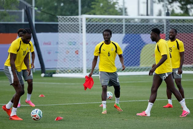 Ghanaian players take part in a training session at Centennial Park in Toronto, Canada, 16 June 2026. Ghana national team, Nationalteam Training in Toronto !ACHTUNG: NUR REDAKTIONELLE NUTZUNG!  Copyright: xBienvenidoxVelascox GR3058 20260617-55020616391_1