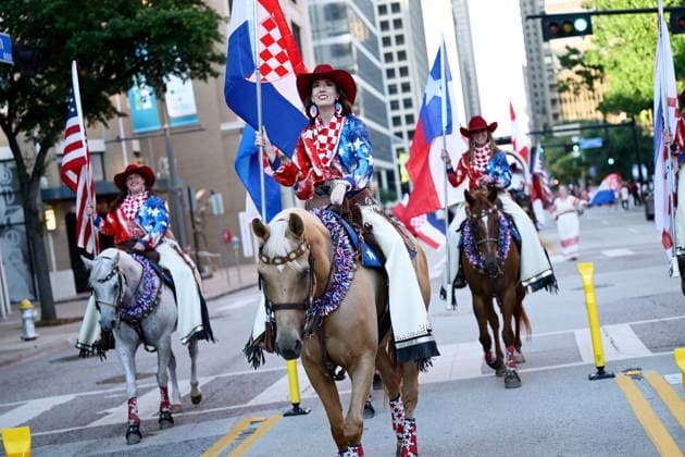 Dallas, 160626. Numerous Croatian fans gathered at the American-Croatian Friendship Parade, which started from Civic Garden to Ferris Plaza. The event was organized before the match of the Croatian national football team. Photo: Boris Kovacev CROPIX Copyright: xxBorisxKovacevx navijaci_dallas40-160626