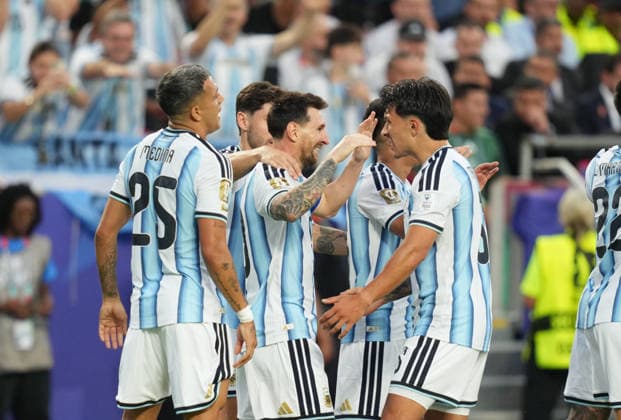 Lionel Andres Messi of Argentina scores and celebrates his teams first goal during the match between Argentina and Algeria in Group J of the 2026 FIFA World Cup at Kansas Stadium in Kansas, United States, on June 16, 2026. Photo by Thor Wegner, DeFodi Images,detected_source_language