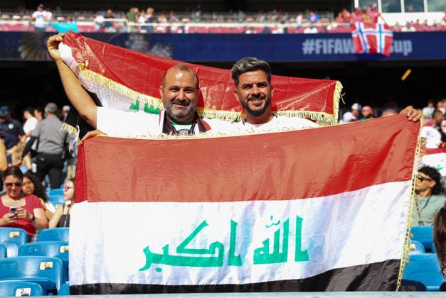 FOXBOROUGH, MA - JUNE 16: Fans of Irag during the FIFA World Cup, WM, Weltmeisterschaft, Fussball 2026 Group I match between Iraq and Norway on June 16, 2026, at Boston Stadium in Foxborough, MA. (Photo by M. Anthony Nesmith Icon Sportswire) SOCCER: JUN 16 FIFA World Cup 26 Group I - Iraq vs Norway EDITORIAL USE ONLY Icon26061628