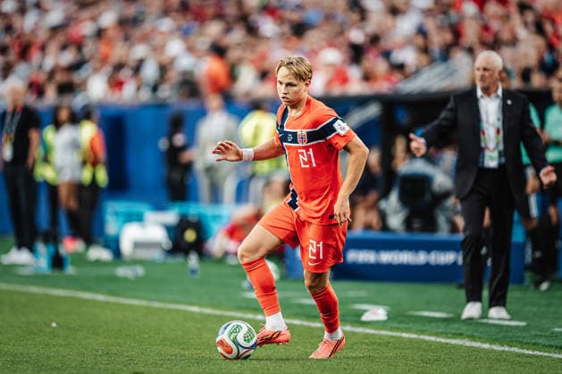 Mens Soccer 2026 FIFA World Cup Group I Iraq vs. Norway June 16, 2026 Andreas Schjelderup, 21, Norway in possession of the ball Boston, Boston Stadium, Massachusetts, United States of America,detected_source_language