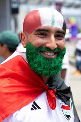 June 16, 2026; Foxborough, Massachusetts, USA; A fan dressed up in the Iraqi team colors ahead of a FIFA World Cup, WM, Weltmeisterschaft, Fussball 2026 Group I match between Iraq and Norway at Boston Stadium. (c) CSM - ZUMAc04_ 20260616_zma_c04_044 Copyright: xBurtxGranofskyx
