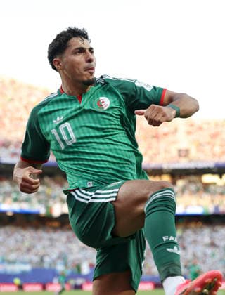(260617) -- KANSAS CITY, June 17, 2026 -- Fares Chaibi of Algeria reacts after scoring a goal that was later disallowed during the group J match between Argentina and Algeria at the FIFA World Cup, WM, Weltmeisterschaft, Fussball 2026 at Kansas City Stadium in Kansas City, the United States, June 16, 2026. ) (SP)U.S.-KANSAS CITY-FOOTBALL-FIFA WORLD CUP-GROUP J-ARG VS ALG LixMing 