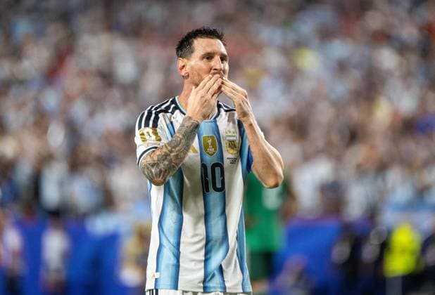 Soccer, Mens, 2026 FIFA World Cup in Mexico, Canada, and the U.S., Match in Kansas City, Group J, Matchday 1, Argentina vs. Algeria, Lionel Messi (Argentina), Celebrating after scoring the 3-0 goal, June 16, 2026,,detected_source_language Copyright: xMatthiasxKochx