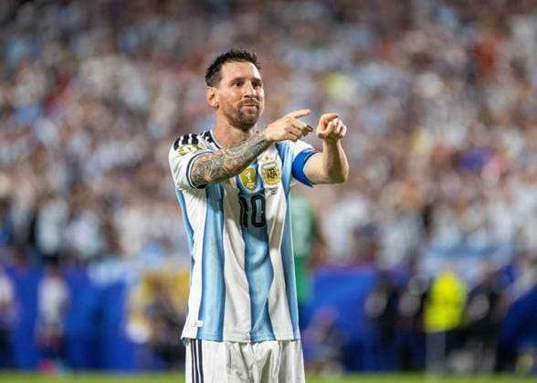 Soccer, Mens, 2026 FIFA World Cup in Mexico, Canada, and the U.S., Match in Kansas City, Group J, Matchday 1, Argentina vs. Algeria, Lionel Messi (Argentina), Celebrating after scoring the 3-0 goal, June 16, 2026,,detected_source_language Copyright: xMatthiasxKochx