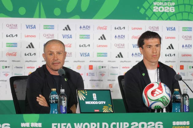 Colombia v Uzbekistan FIFA World Cup, WM, Weltmeisterschaft, Fussball 2026 Group K press conference, PK, Pressekonferenz Head Coach Fabio Cannavaro and forward Eldor Shomurodov of Uzbekistan national soccer team speak during a press conference ahead of the FIFA World Cup Group K first-round match between Colombia and Uzbekistan at Mexico City Stadium. on June 16, 2026 in Mexico City, Mexico. (Photo by Ian Robles Eyepix Group) Copyright: xIanxRobles xEyepixxGroupx EL_16062026_187412JPEG