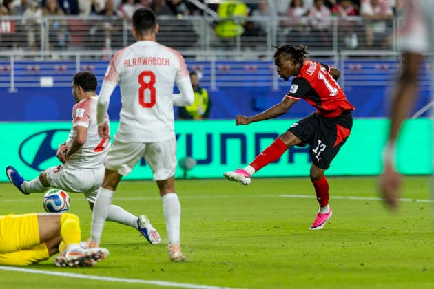 SANTA CLARA, CA - JUNE 16: Carney Chukwuemeka 17 of Austria shoots during the FIFA World Cup, WM, Weltmeisterschaft, Fussball 2026 Group J match between Austria and Jordan on June 16, 2026 at the San Francisco Bay Area Stadium in Santa Clara, CA.(Photo by Bob Kupbens Icon Sportswire) SOCCER: JUN 16 FIFA World Cup 26 Group J - Austria vs Jordan EDITORIAL USE ONLY Icon260616047
