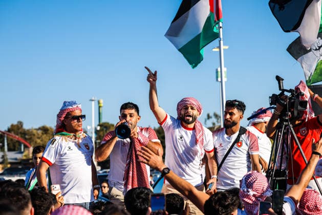 June 16, 2026, Santa Clara, California, USA: Santa Clara, USA - June 16 2026: Jordan fans before the FIFA World Cup, WM, Weltmeisterschaft, Fussball group match between Austria and Jordan at San Francisco Bay Area Stadium Santa Clara USA - ZUMAp121 20260616_zsp_p121_039 Copyright: xChrisxPutnamx