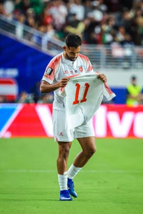 June 16, 2026, Santa Clara, California, USA: Santa Clara, USA - June 16 2026: Ali Olwan 9 of Jordan scores and celebrates whilst playing against Austria at a FIFA World Cup, WM, Weltmeisterschaft, Fussball group match at San Francisco Bay Area Stadium Santa Clara USA - ZUMAp121 20260616_zsp_p121_049 Copyright: xChrisxPutnamx