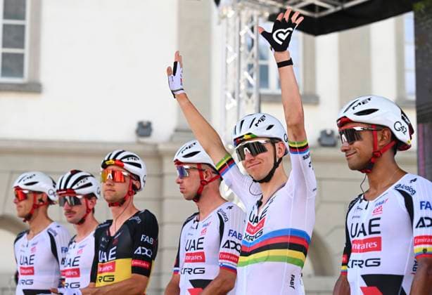 Tour de Suisse 2026 Stage 1 SONDRIO, ITALY - JUNE 17 : Pogacar Tadej (SLO) of UAE Team Emirates - XRG during stage 1 of the 89th edition of Tour de Suisse an UCI World Tour 2.UWT cycling road race stage for Men Elite of 144 km with start in Sondrio and finish in Sondrio on June 17, 2026 in Sondrio, Italy, 17 06 2026 ( Motordriver Guy De Vuyst - Sondrio Italy  Copyright: xVincentxKalutx