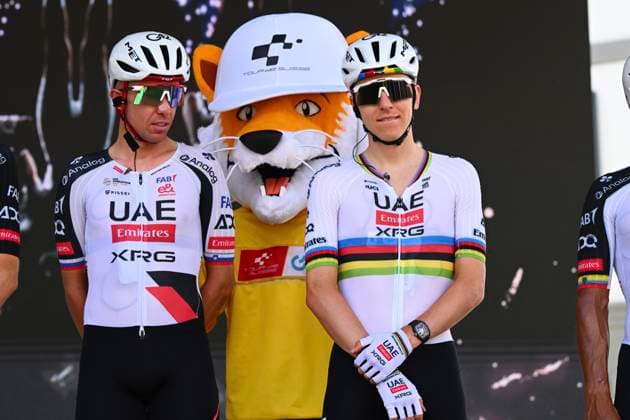 Tour de Suisse 2026 Stage 1 SONDRIO, ITALY - JUNE 17 : Novak Domen (SLO) of UAE Team Emirates - XRG and Pogacar Tadej (SLO) of UAE Team Emirates - XRG during stage 1 of the 89th edition of Tour de Suisse an UCI World Tour 2.UWT cycling road race stage for Men Elite of 144 km with start in Sondrio and finish in Sondrio on June 17, 2026 in Sondrio, Italy, 17 06 2026 ( Motordriver Guy De Vuyst - Sondrio Italy  Copyright: xVincentxKalutx