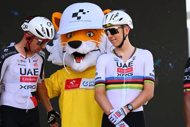 Tour de Suisse 2026 Stage 1 SONDRIO, ITALY - JUNE 17 : Novak Domen (SLO) of UAE Team Emirates - XRG and Pogacar Tadej (SLO) of UAE Team Emirates - XRG during stage 1 of the 89th edition of Tour de Suisse an UCI World Tour 2.UWT cycling road race stage for Men Elite of 144 km with start in Sondrio and finish in Sondrio on June 17, 2026 in Sondrio, Italy, 17 06 2026 ( Motordriver Guy De Vuyst - Sondrio Italy  Copyright: xVincentxKalutx