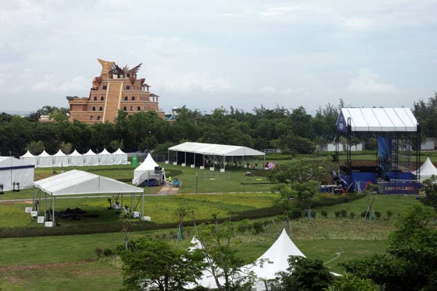 Still-empty tents in the FE Fan Village next to Yate Landisi Water Park, Hainan Island, China, FIA Formula E World Championship Season 12, Sanya E-Prix, China, June 17, 2026, preparations ,detected_source_language