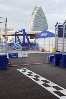 Start finish line on the track, with the Atlantis Sanya Hotel in the background, Hainan Island, China, FIA Formula E World Championship Season 12, Sanya E-Prix, China, June 18, 2026,detected_source_language