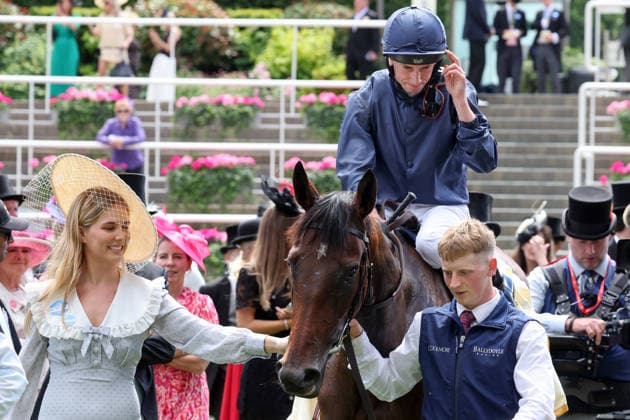 June 17, 2026, Ascot, Windsor, GBR Victorious with Ryan Moore in the saddle after winning the Queen Mary Stakes at Ascot Racecourse Horse, Jockey, Victorious, Moore, Victory 260617D538ROYAL ASCOT JPG,detected_source_language