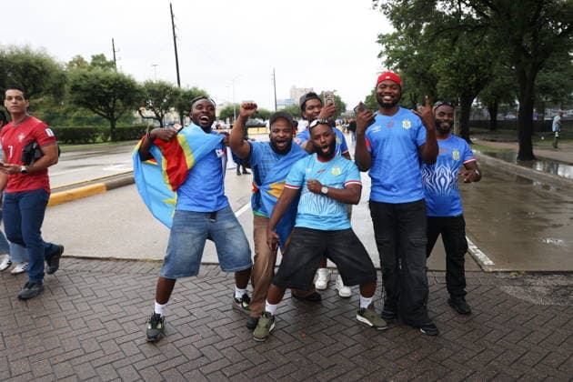 FIFA World Cup, WM, Weltmeisterschaft, Fussball 2026 - Group K - Portugal vs DR Congo DR Congo fans pose for photographs prior to the FIFA World Cup 2026 group stage match between Portugal and DR Congo, in Houston, Texas, USA, 17 June 2026. Houston United States  Copyright: xMIGUELxA.xLOPESx