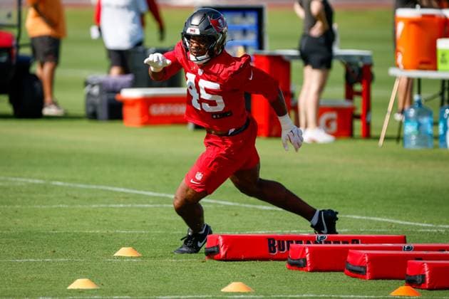 June 17, 2026, Tampa, Florida, USA: Tampa Bay Buccaneers linebacker Josiah Trotter (45) hurdles through obstacles, while working on a defensive drill during mandatory minicamp at the AdventHealth Training Center in Tampa on Wednesday, June 17, 2026. Tampa USA - ZUMAs70_ 0859378217st Copyright: xJeffereexWoox