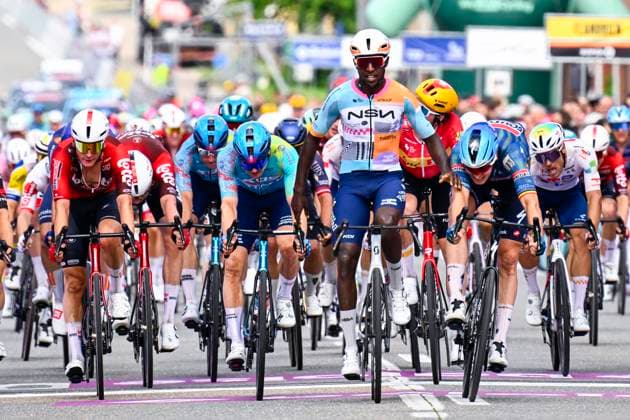 Baloise Belgium Tour 2026 Stage 1 SCHERPENHEUVEN-ZICHEM, BELGIUM - JUNE 17 : Merlier Tim (BEL) of Soudal Quick Step, Girmay Biniam (ERI) of NSN Cycling Team at the finish line during stage 1 of the 95th edition of Baloise Tour of Belgium an UCI ProSeries 2.Pro cycling road race stage for Men Elite of 187.9 km with start in Scherpenheuven-Zichem and finish in Scherpenheuven-Zichem on June 17, 2026 in Scherpenheuven-Zichem, Belgium, 17 06 2026 ( Motordriver Stephan Boone - Scherpenheuven-Zichem Belgium  Copyright: xTomasxSiskx