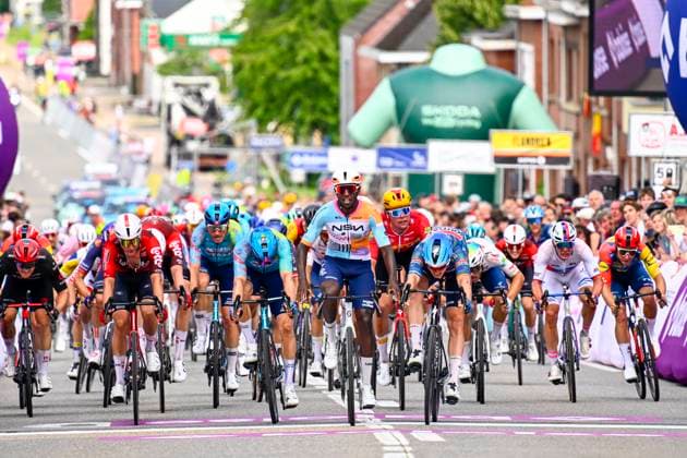 Baloise Belgium Tour 2026 Stage 1 SCHERPENHEUVEN-ZICHEM, BELGIUM - JUNE 17 : Girmay Biniam (ERI) of NSN Cycling Team, Merlier Tim (BEL) of Soudal Quick Step during stage 1 of the 95th edition of Baloise Tour of Belgium an UCI ProSeries 2.Pro cycling road race stage for Men Elite of 187.9 km with start in Scherpenheuven-Zichem and finish in Scherpenheuven-Zichem on June 17, 2026 in Scherpenheuven-Zichem, Belgium, 17 06 2026 ( Motordriver Stephan Boone - Scherpenheuven-Zichem Belgium  Copyright: xTomasxSiskx