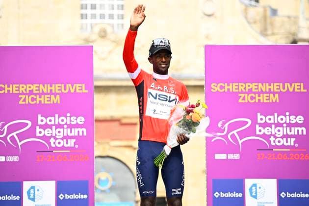 Baloise Belgium Tour 2026 Stage 1 SCHERPENHEUVEN-ZICHEM, BELGIUM - JUNE 17 : Girmay Biniam (ERI) of NSN Cycling Team on the podium during stage 1 of the 95th edition of Baloise Tour of Belgium an UCI ProSeries 2.Pro cycling road race stage for Men Elite of 187.9 km with start in Scherpenheuven-Zichem and finish in Scherpenheuven-Zichem on June 17, 2026 in Scherpenheuven-Zichem, Belgium, 17 06 2026 ( Motordriver Stephan Boone - Scherpenheuven-Zichem Belgium  Copyright: xTomasxSiskx