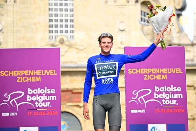 Baloise Belgium Tour 2026 Stage 1 SCHERPENHEUVEN-ZICHEM, BELGIUM - JUNE 17 : Kortleve Bart (NED) of Metec - SOLARWATT p b Mantel on the podium during stage 1 of the 95th edition of Baloise Tour of Belgium an UCI ProSeries 2.Pro cycling road race stage for Men Elite of 187.9 km with start in Scherpenheuven-Zichem and finish in Scherpenheuven-Zichem on June 17, 2026 in Scherpenheuven-Zichem, Belgium, 17 06 2026 ( Motordriver Stephan Boone - Scherpenheuven-Zichem Belgium  Copyright: xTomasxSiskx