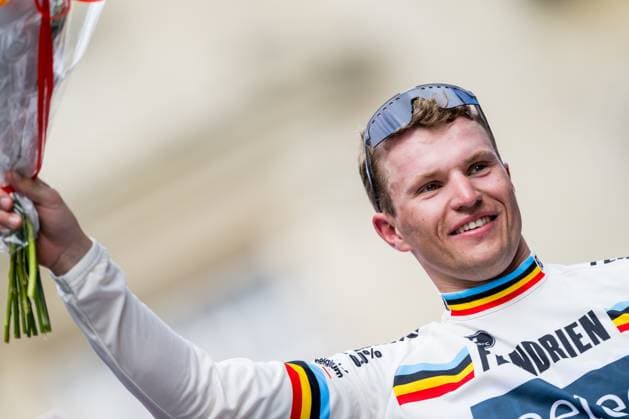 Roy Hoogendoorn pictured on the podium after stage 1 of the Baloise Belgium Tour cycling race, 187,9 km with start and finish in Scherpenheuvel-Zichem, Wednesday 17 June 2026. The Baloise Belgium Tour takes place from 17 to 21 June. JASPERxJACOBS  x177946835x