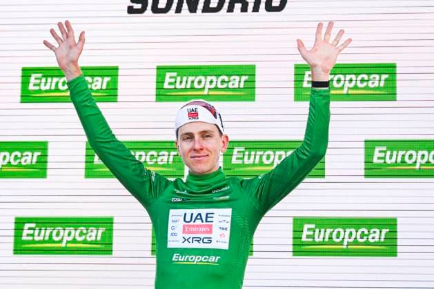 Tour de Suisse 2026 Stage 1 SONDRIO, ITALY - JUNE 17 : Pogacar Tadej (SLO) of UAE Team Emirates XRG on the podium during stage 1 of the 89th edition of Tour de Suisse an UCI World Tour 2.UWT cycling road race stage for Men Elite of 144 km with start in Sondrio and finish in Sondrio on June 17, 2026 in Sondrio, Italy, 17 06 2026 ( Motordriver Guy De Vuyst - Sondrio Italy  Copyright: xVincentxKalutx
