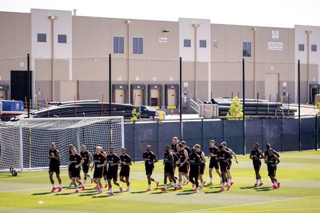 KANSAS CITY - The players during a training session of the Dutch national team, Nationalteam at the KC Current Training Facility, on June 17, 2026, in Kansas City. The Dutch national team is preparing for the match against Sweden during the FIFA World Cup, WM, Weltmeisterschaft, Fussball ROBIN VAN LONKHUIJSEN ANP xVIxANPxSportx xxANPxIVx 561270071 originalFilename: 561270071.jpg