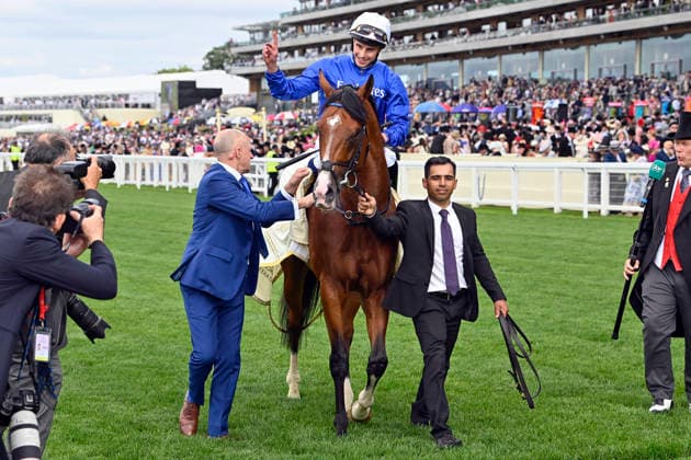 June 17, 2026, Ascot, Windsor, GBR Ombudsman, ridden by William Buick, after winning the Prince of Waless Stakes at Ascot Racecourse Horse, Jockey, Ombudsman, Buick, Victory 260617C907ROYAL ASCOT JPG,detected_source_language