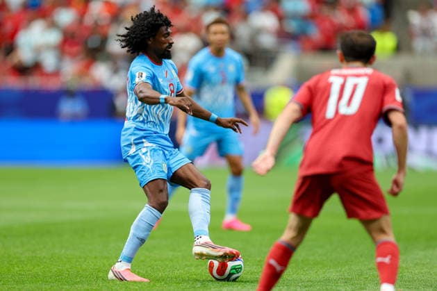 Samuel Moutoussamy of the Democratic Republic of the Congo controls the ball during the 2026 FIFA World Cup Group K match between Portugal and the Democratic Republic of the Congo at Houston Stadium on June 17, 2026, in Houston, United States. Photo by Torbjorn Tande, DeFodi Images,detected_source_language