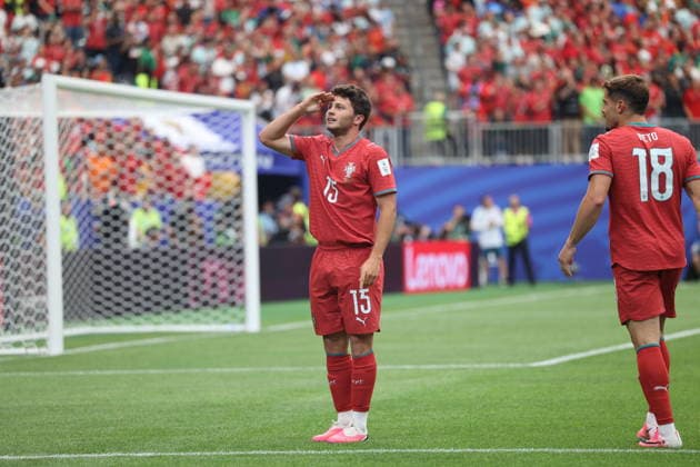 FIFA World Cup, WM, Weltmeisterschaft, Fussball 2026 - Group K - Portugal vs DR Congo Joao Neves (L) of Portugal celebrates after scoring the 1-0 goal during the FIFA World Cup 2026 group stage match between Portugal and DR Congo, in Houston, Texas, USA, 17 June 2026. Houston United States  Copyright: xMIGUELxA.xLOPESx