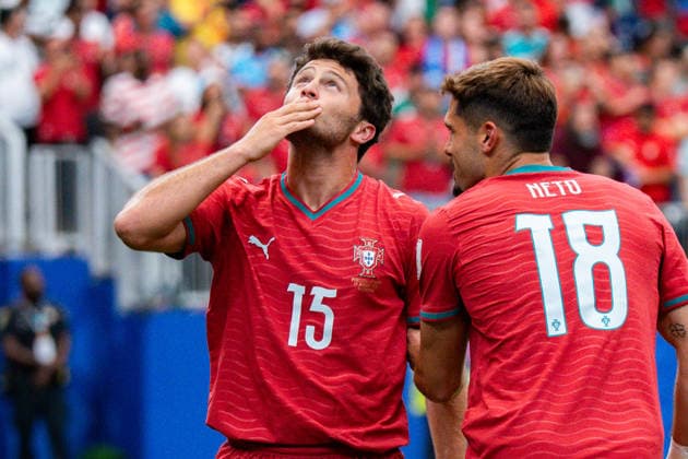 FIFA Fussball Weltmeisterschaft 2026, Gruppe K, Spiel 1, Portugal vs. DR Kongo, 17.06.2026 im NRG Stadium in Houton, Texas Tor zum 1:0 durch Joao Neves Jubel *** 2026 FIFA World Cup, Group K, Match 1, Portugal vs. DR Congo, June 17, 2026, at NRG Stadium in Houston, Texas. Joao Neves scores the 1-0 goal; celebration,detected_source_language Copyright: xBahhoxKarax