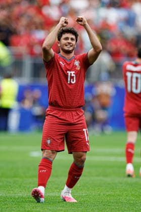 Joao Neves seen celebrating after scoring goal during FIFA World Cup, WM, Weltmeisterschaft, Fussball 2026 game between national teams of Portugal and DR Congo (Grzegorz Wajda Ball Raw Images) Arlington Dallas Stadium USA Copyright: xGrzegorzxWajdax grzegorzwajda_portugal_congo_2526_3-7