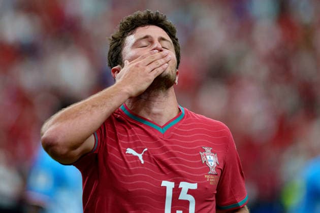 Joao Neves seen celebrating after scoring goal during FIFA World Cup, WM, Weltmeisterschaft, Fussball 2026 game between national teams of Portugal and DR Congo (Alejandro Espino Ball Raw Images) Arlington Dallas Stadium USA Copyright: xAlejandroxEspinox alejandroespino_portugal_drcongo_2526-2