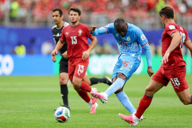 Edo Kayembe of the Democratic Republic of the Congo controls the ball during the 2026 FIFA World Cup Group K match between Portugal and the Democratic Republic of the Congo at Houston Stadium on June 17, 2026, in Houston, United States. Photo by Torbjorn Tande, DeFodi Images,detected_source_language