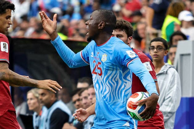 Edo Kayembe of the Democratic Republic of the Congo gestures during the 2026 FIFA World Cup Group K match between Portugal and the Democratic Republic of the Congo at Houston Stadium on June 17, 2026, in Houston, United States. Photo by Torbjorn Tande, DeFodi Images,detected_source_language