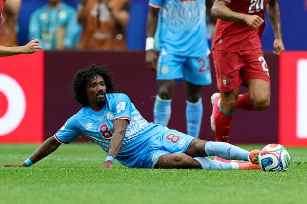 Samuel Moutoussamy of the Democratic Republic of the Congo controls the ball during the 2026 FIFA World Cup Group K match between Portugal and the Democratic Republic of the Congo at Houston Stadium on June 17, 2026, in Houston, United States. Photo by Torbjorn Tande, DeFodi Images,detected_source_language