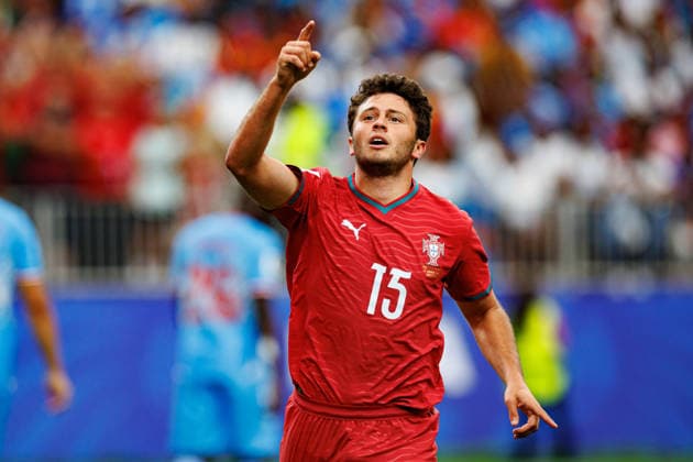 Joao Neves seen celebrating after scoring goal during FIFA World Cup, WM, Weltmeisterschaft, Fussball 2026 game between national teams of Portugal and DR Congo (Grzegorz Wajda Ball Raw Images) Arlington Dallas Stadium USA Copyright: xGrzegorzxWajdax grzegorzwajda_portugal_drcongo_2526_4-21