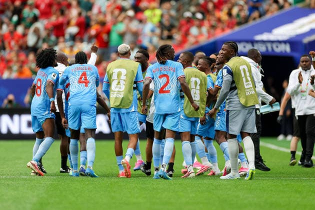 Yoane Wissa of the Democratic Republic of the Congo celebrates with his teammates after scoring his teams first goal during the 2026 FIFA World Cup Group K match between Portugal and the Democratic Republic of the Congo at Houston Stadium on June 17, 2026, in Houston, United States. Photo by Torbjorn Tande, DeFodi Images,detected_source_language