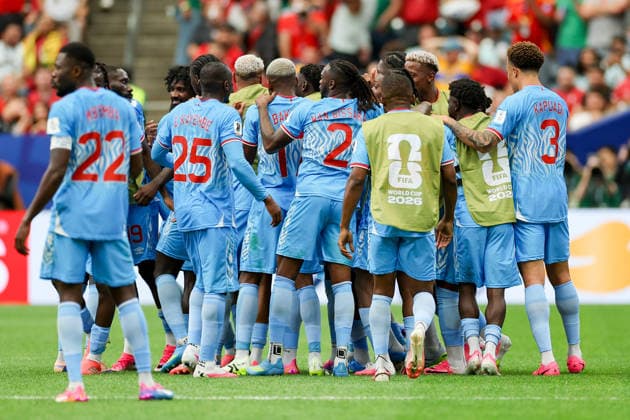 Yoane Wissa of the Democratic Republic of the Congo celebrates with his teammates after scoring his teams first goal during the 2026 FIFA World Cup Group K match between Portugal and the Democratic Republic of the Congo at Houston Stadium on June 17, 2026, in Houston, United States. Photo by Torbjorn Tande, DeFodi Images,detected_source_language