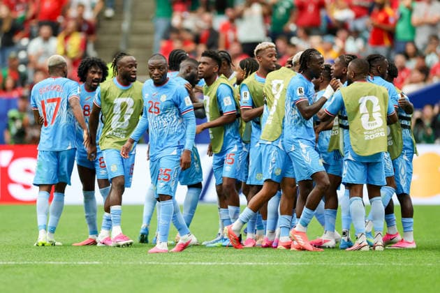 Yoane Wissa of the Democratic Republic of the Congo celebrates with his teammates after scoring his teams first goal during the 2026 FIFA World Cup Group K match between Portugal and the Democratic Republic of the Congo at Houston Stadium on June 17, 2026, in Houston, United States. Photo by Torbjorn Tande, DeFodi Images,detected_source_language