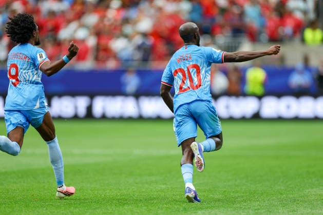 Yoane Wissa of the Democratic Republic of the Congo celebrates after scoring his teams first goal during the 2026 FIFA World Cup Group K match between Portugal and the Democratic Republic of the Congo at Houston Stadium on June 17, 2026, in Houston, United States. Photo by Torbjorn Tande, DeFodi Images,detected_source_language
