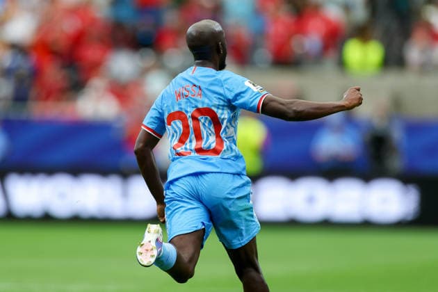 Yoane Wissa of the Democratic Republic of the Congo celebrates after scoring his teams first goal during the 2026 FIFA World Cup Group K match between Portugal and the Democratic Republic of the Congo at Houston Stadium on June 17, 2026, in Houston, United States. Photo by Torbjorn Tande, DeFodi Images,detected_source_language