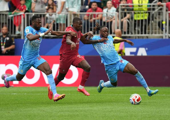(260618) -- HOUSTON, June 18, 2026 -- Nuno Mendes (C) of Portugal breaks through during the group K match between Portugal and the Democratic Republic of the Congo (DRC) at the 2026 FIFA World Cup, WM, Weltmeisterschaft, Fussball at Houston Stadium in Houston, the United States, June 17, 2026. ) (SP)U.S.-HOUSTON-FOOTBALL-FIFA WORLD CUP-GROUP K-POR VS COD XiaoxYijiu 